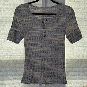 Lucky‎ Brand Womens Top Size S Knit Ribbed Short Sleeve Button Henley Blue Beige